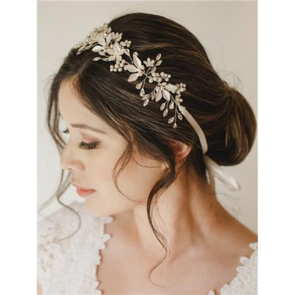 SWEETV Handmade Rhinestone Wedding Headband Flower-Leaf Bridal Headpieces main image 11